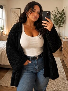 Penningtons 4X Black Open Knit Cardigan|Cozy Oversized Chunky Sweater|Essential